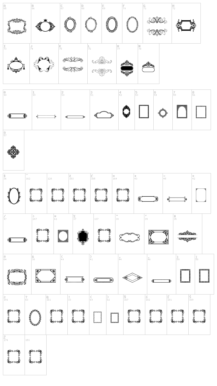 Vintage Frames 2 font map
